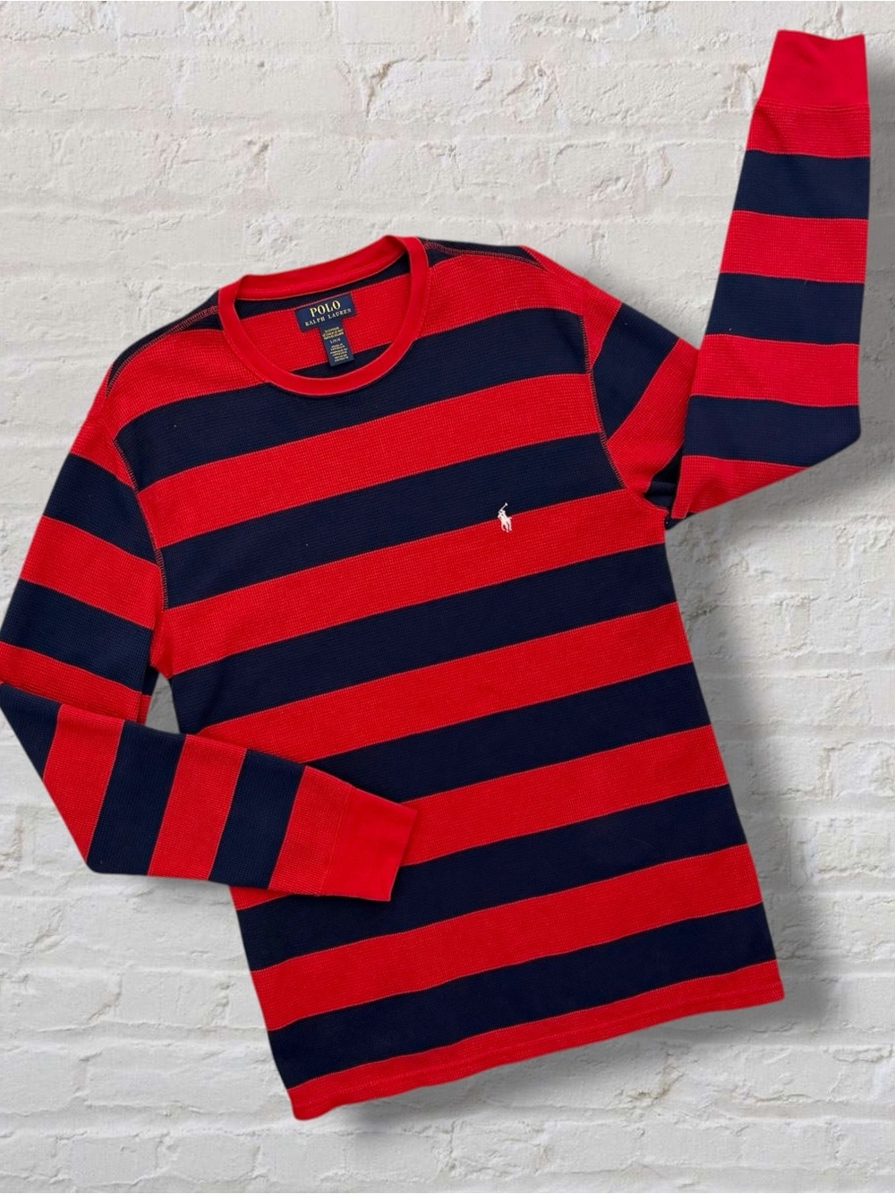 Polo Ralph Lauren Men’s Large Waffle Knit Sleepwear Top Red Navy Stripe